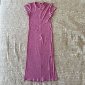 Monrow Supersoft Ribbed Cap Sleeve Midi Dress in Hot Pink Size L